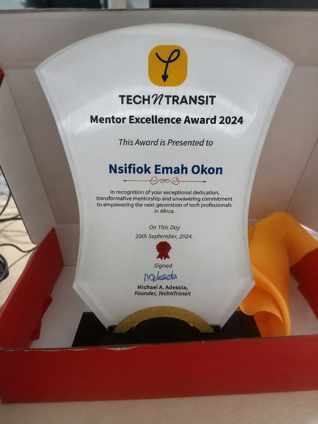 TechNTransit Mentor Excellence Award 2024